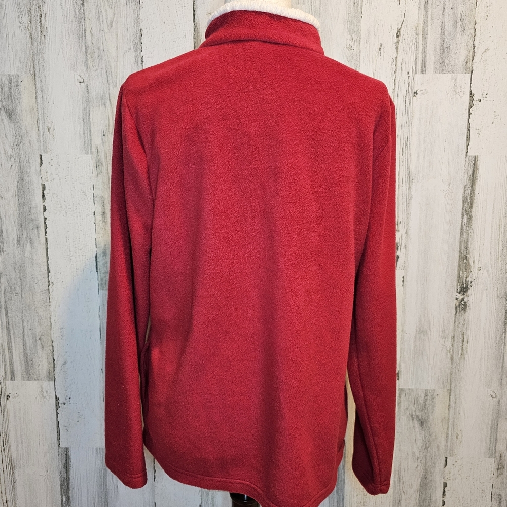 Breckenridge Women's Large Red Fleece Christmas Jacket Sherpa Collar Embroidered - Picture 7 of 14